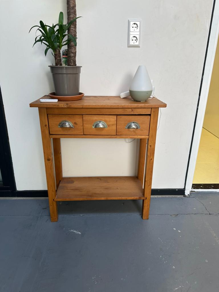 Rustic wooden console / side table with 3 drawers, 50 tot 100 cm, Ophalen of Verzenden, Zo goed als nieuw, 25 tot 50 cm