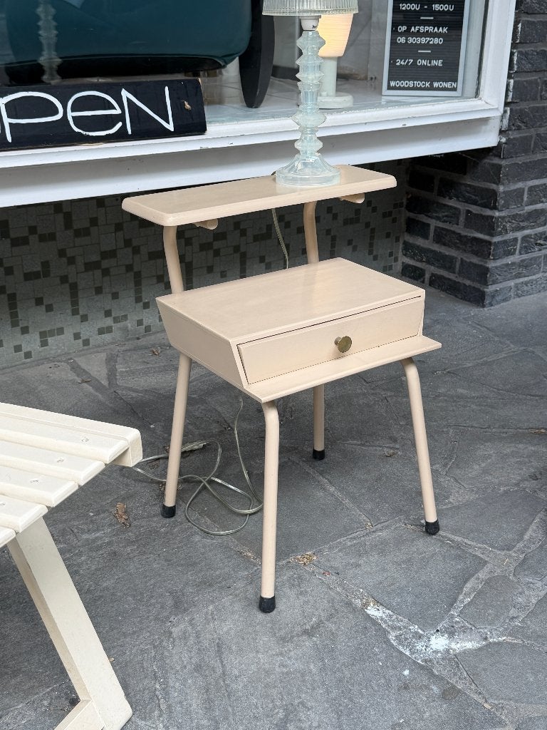 Vintage Wim Rietveld voor Auping jaren 50 houten nachtkastje, Ophalen, Minder dan 50 cm, Gebruikt, -