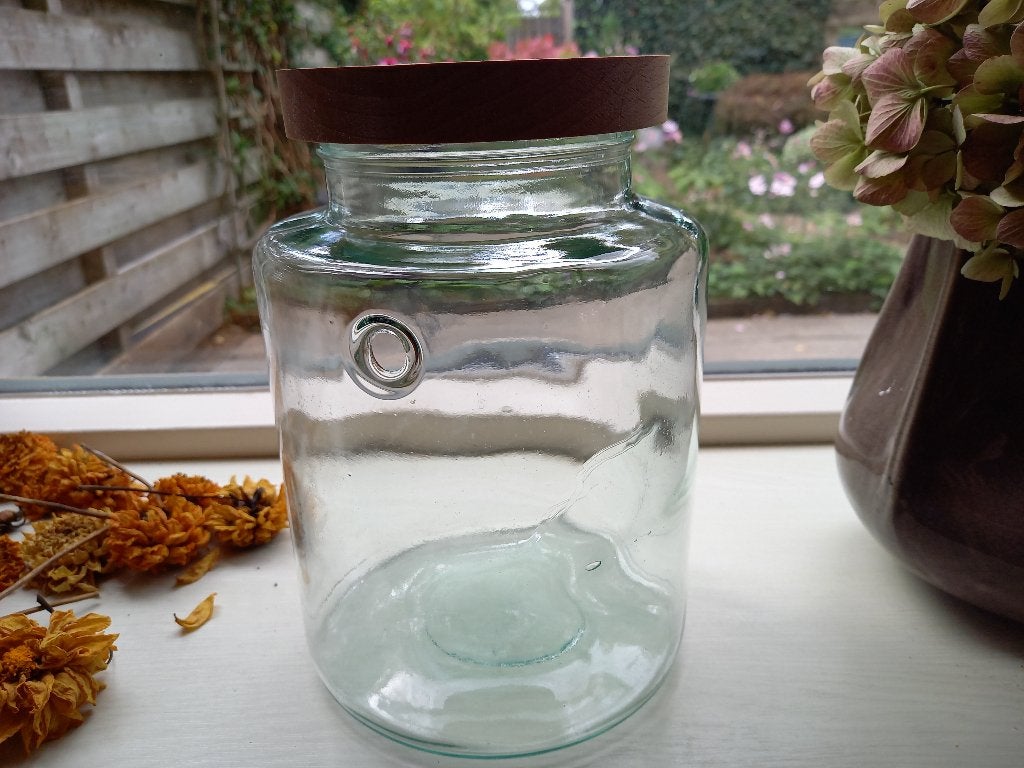Glazen potten met bamboe  deksels  6st, Ophalen, Gebruikt, Overige typen, Met deksel