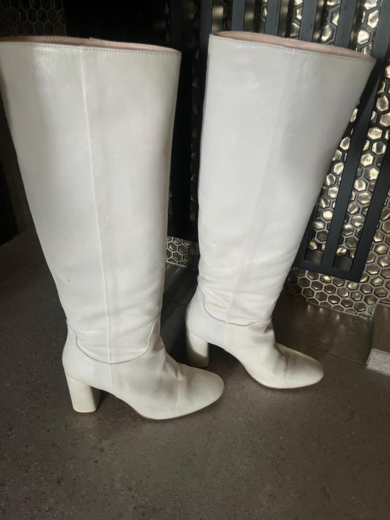 Manfield witte leren laarzen - Maat 40, Kleding | Dames, Schoenen, Zo goed als nieuw, Hoge laarzen, Wit, Ophalen of Verzenden