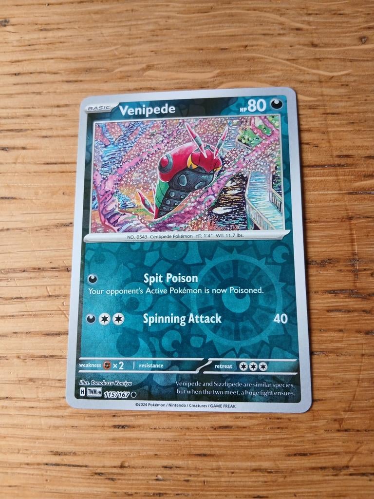 Pokémon Kaart Venipede 115/167 TWM EN - Zo goed als nieuw, Ophalen of Verzenden, Zo goed als nieuw, Losse kaart