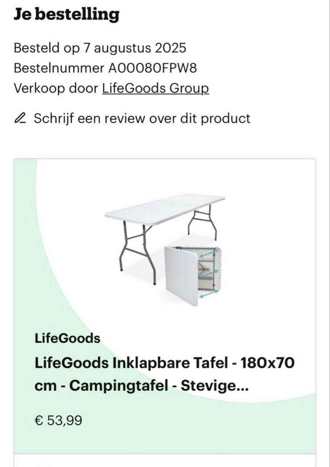 Nieuwe LifeGoods Inklapbare Campingtafel - 180x70 cm, Caravans en Kamperen, Kampeermeubelen, Ophalen, Nieuw, Campingtafel