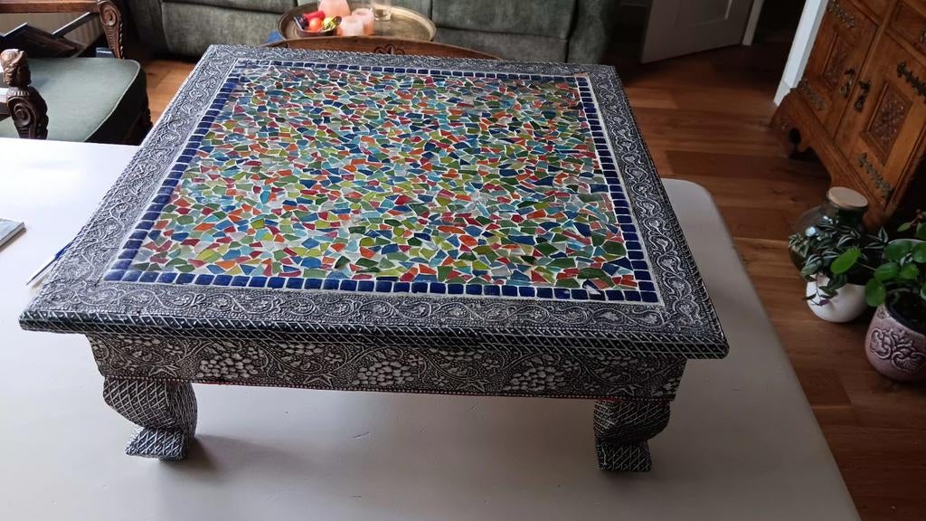 Lage bijzettafel met mozaïek, Ophalen, Gebruikt, Vierkant, Minder dan 50 cm