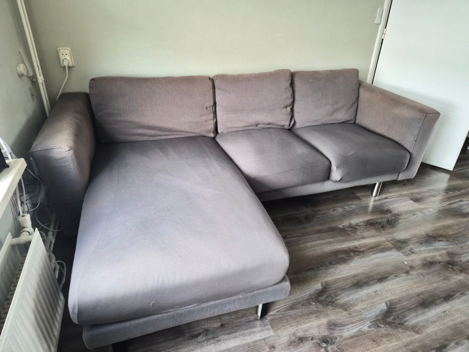 Grijze Hoekbank met Chaise Longue, Ophalen, Gebruikt, 100 tot 125 cm, Hoekbank