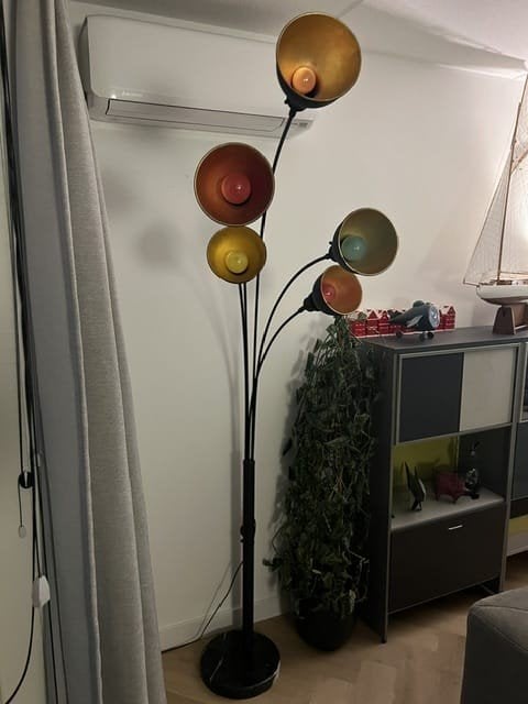 Designer vloerlamp zwart met marmeren voet, 5 lampen, Huis en Inrichting, Ophalen, Gebruikt, Metaal, 150 tot 200 cm