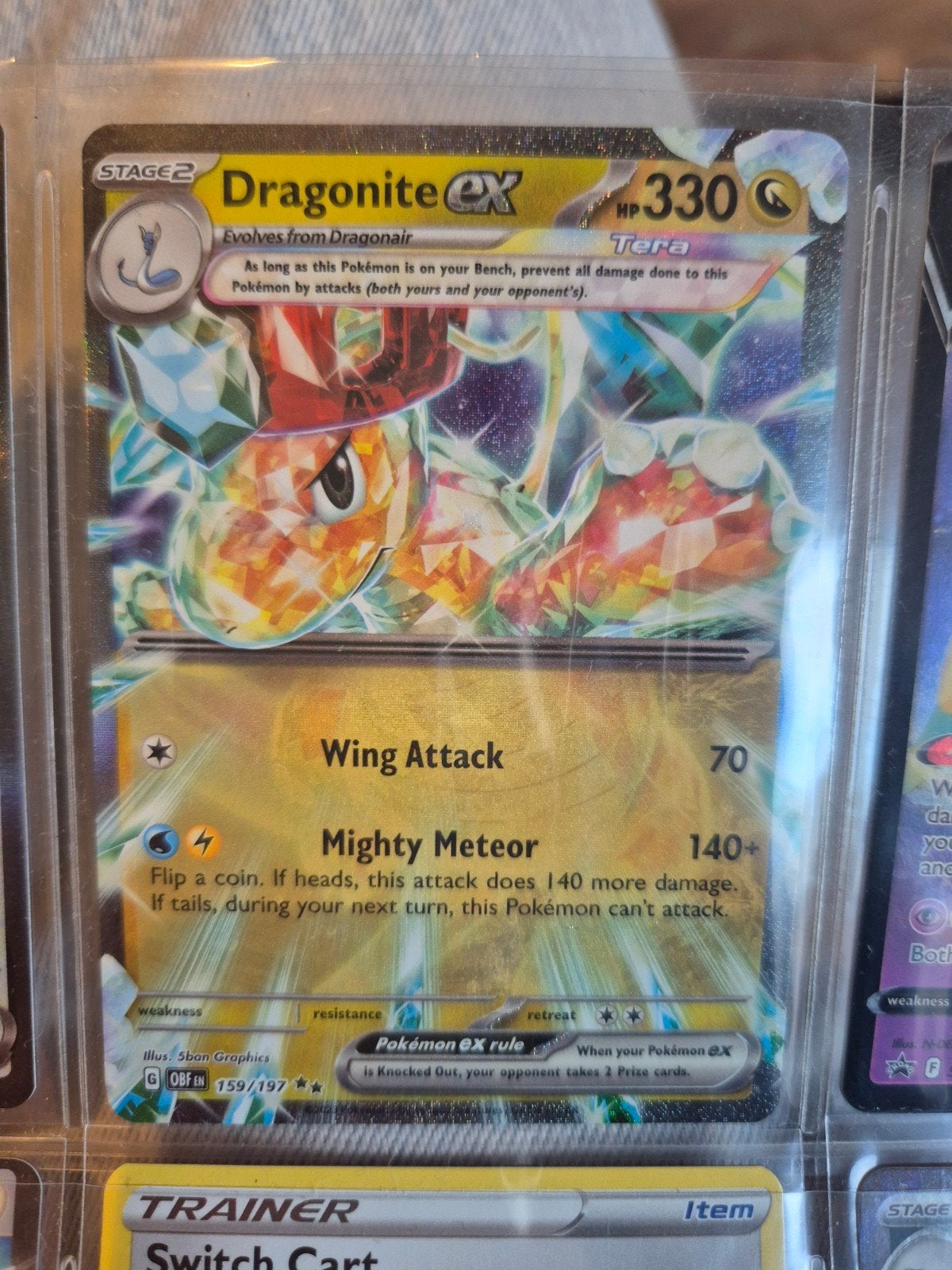 Pokémon TCG: Dragonite ex Tera (Obsidian Flames) 159/197, Ophalen of Verzenden, Zo goed als nieuw, Losse kaart, Foil