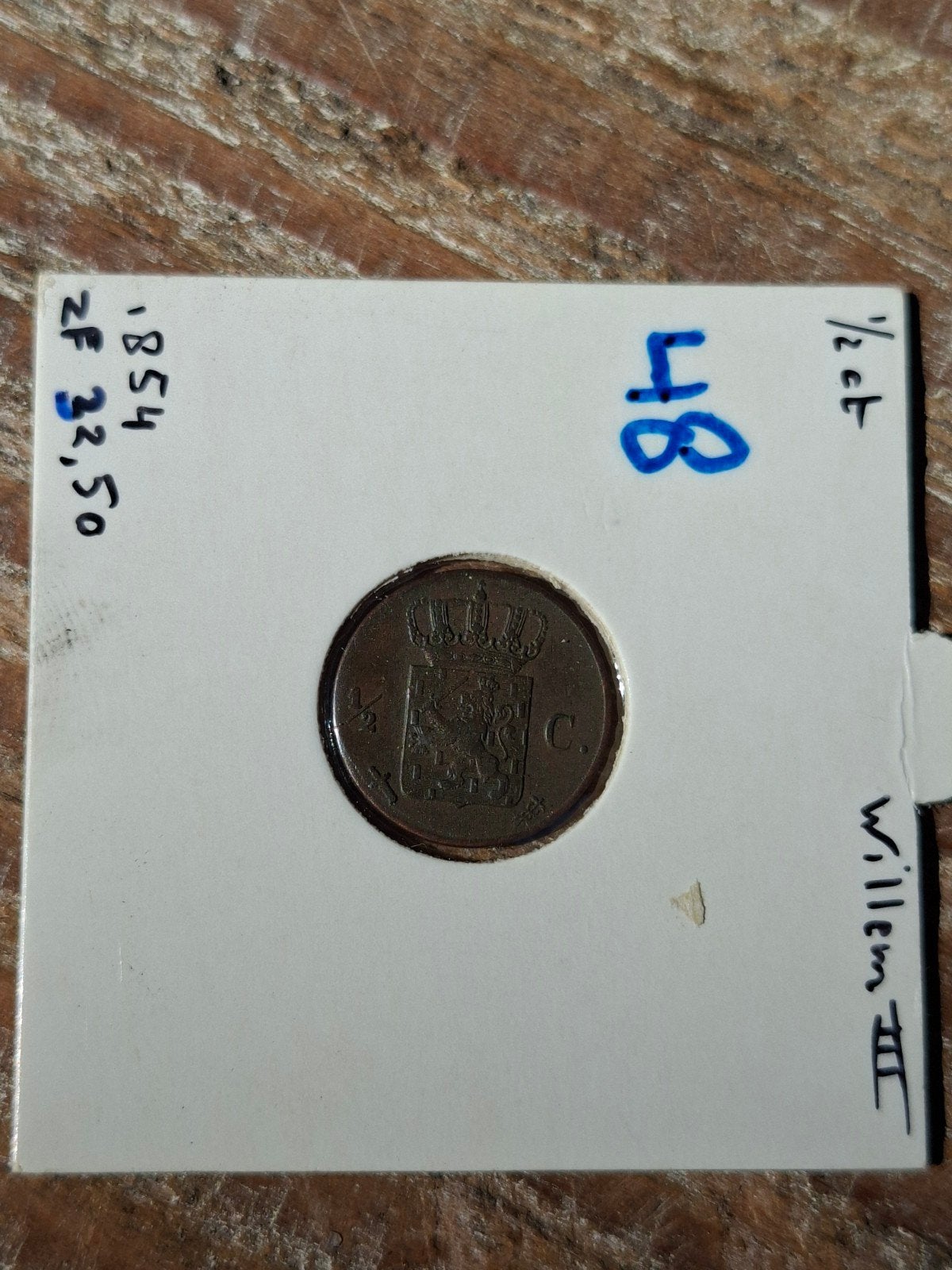 1/2 cent 1854 net exemplaar willem 3, Postzegels en Munten, Munten | Nederland, Ophalen of Verzenden, Koning Willem III, Overige waardes