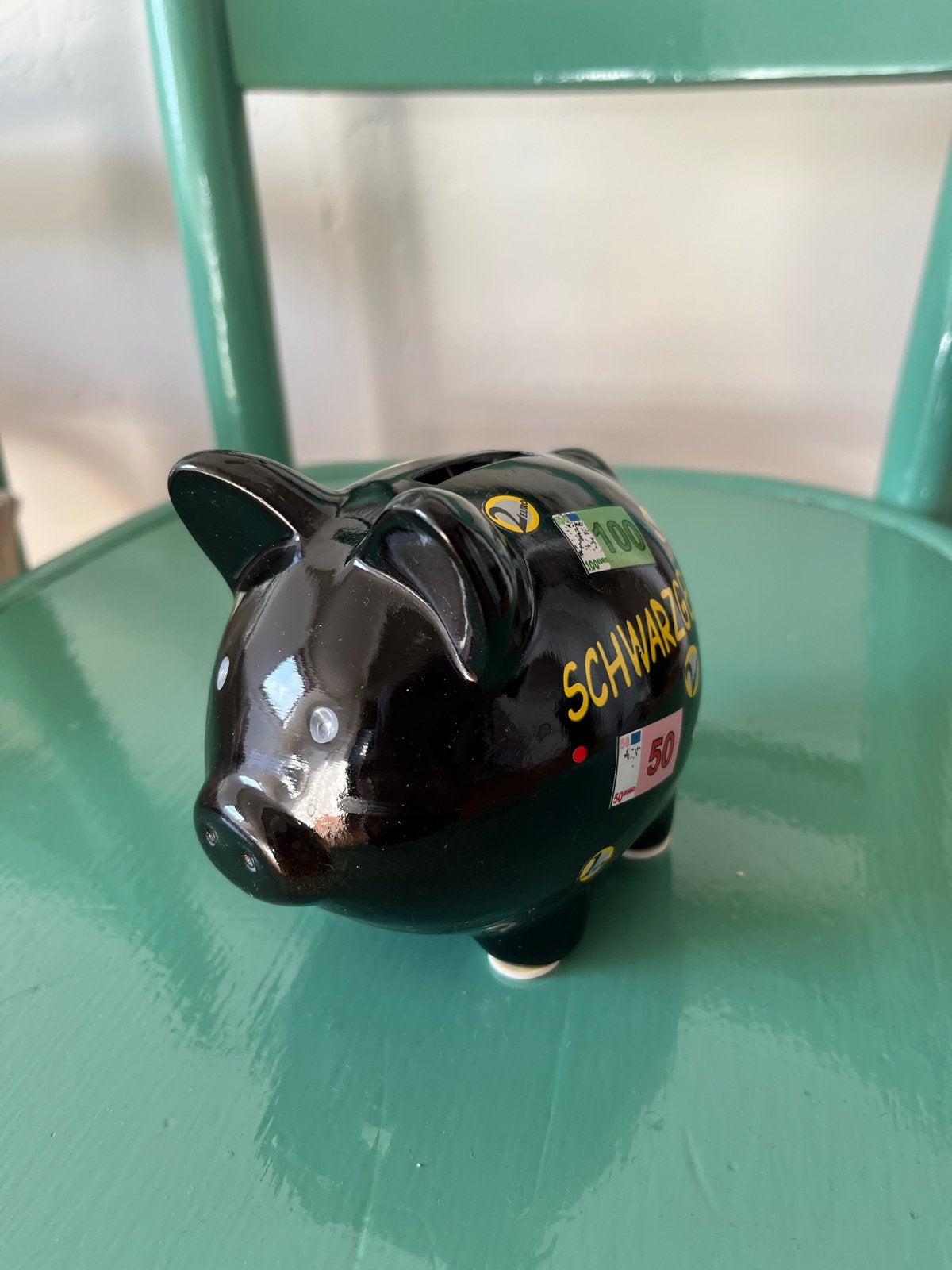 Leuk zwart spaarvarken met 'Schwarzgeld' opdruk, Ophalen of Verzenden, Zo goed als nieuw, Steen, Aardewerk of Keramiek, Dier