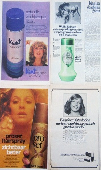 70+ vintage advertenties haarproducten 35-81 kapper haar, Ophalen of Verzenden, Gebruikt, Reclamebord