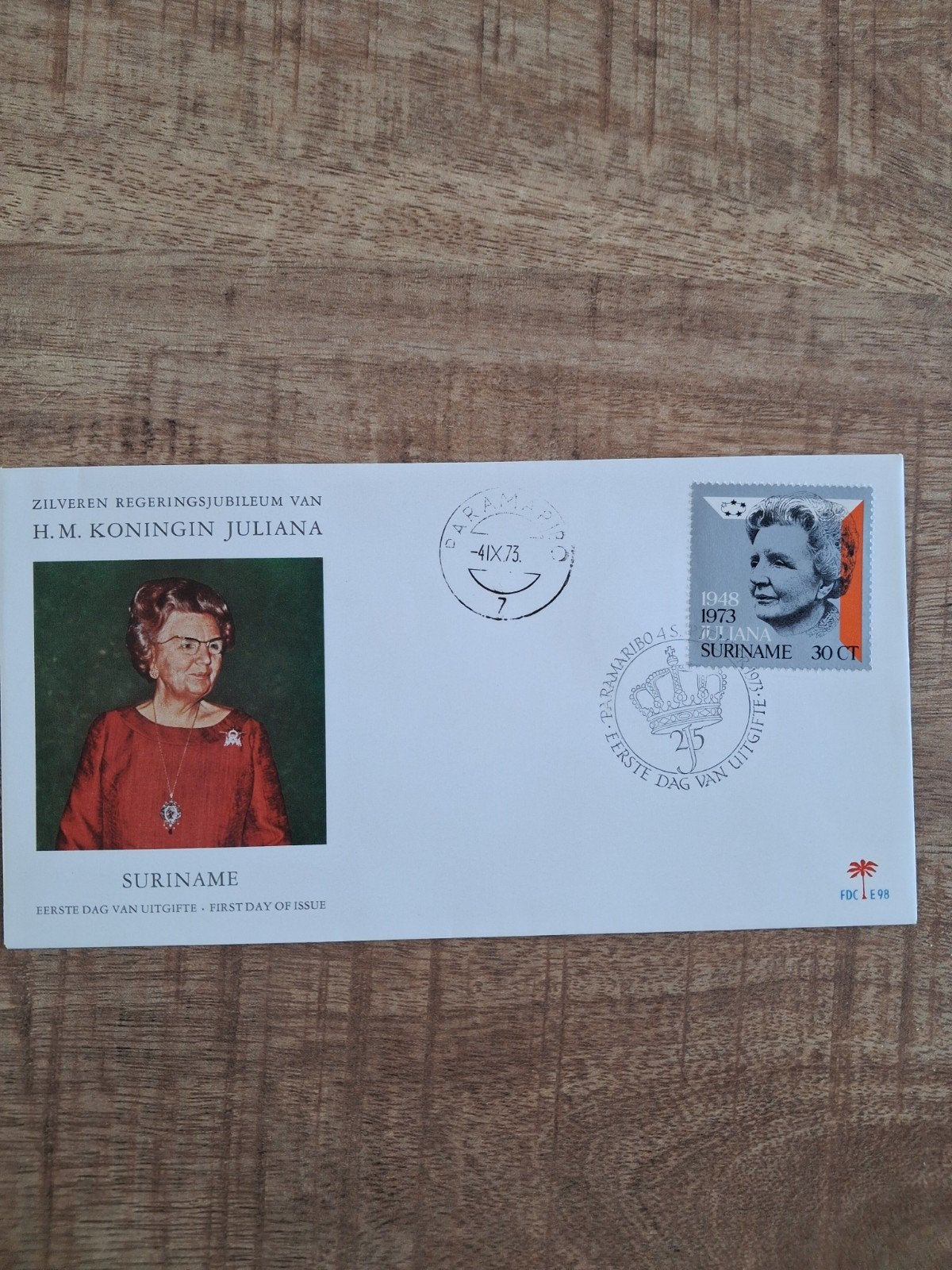 FDC Suriname Zilveren Regeringsjubileum Koningin Juliana, Ophalen of Verzenden, Zo goed als nieuw, Nederland, Kaart, Foto of Prent
