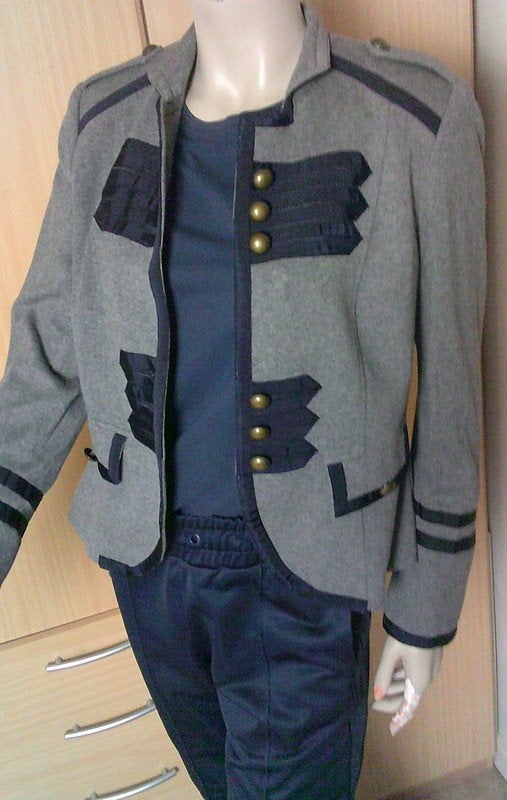 Steppin out grijs/blauw army jasje maat 38, Kleding | Dames, Maat 38/40 (M), Gedragen, Meerkleurig, Verzenden