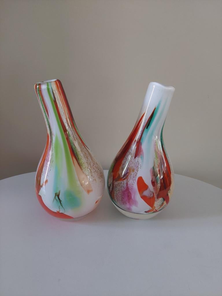 Fidrio Bottle Pisa mixed color 2 vaasjes, Ophalen of Verzenden, Overige kleuren, Glas, Minder dan 50 cm