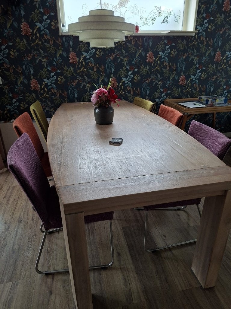 eettafel met 6 stoelen, Ophalen, Gebruikt, 100 tot 150 cm, 200 cm of meer