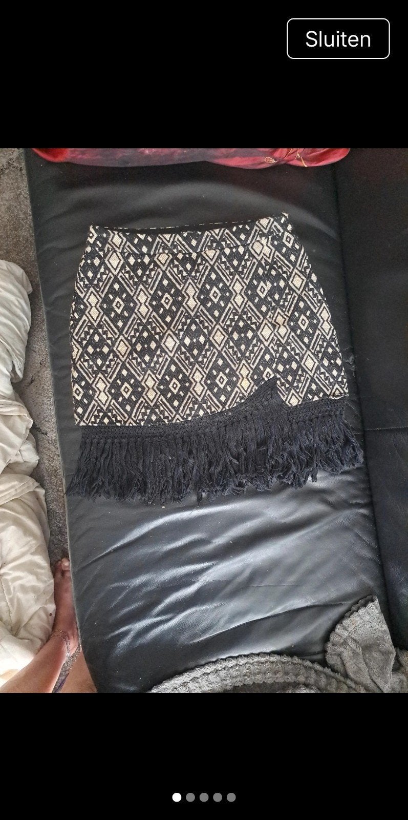 Stradivarius mini-rok met aparte print en rafels - Maat S, Kleding | Dames, Zwart, Ophalen of Verzenden, Maat 36 (S), Stradivarius