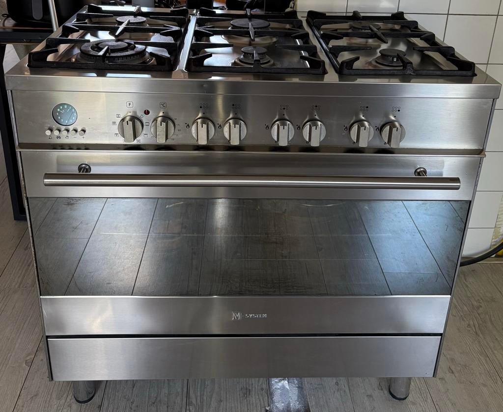 M-System Fornuis 90cm Gas Kookplaat Elektrische Oven, Ophalen, 60 cm of meer, Zo goed als nieuw, Gas