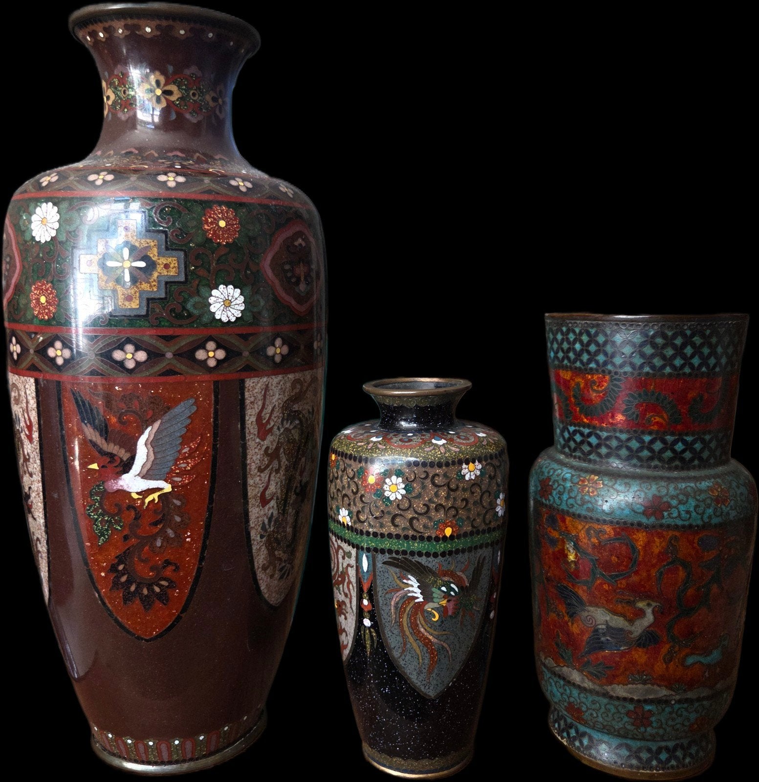 Vroege Meiji cloisonné vazen 31 cm en 18 cm, Ophalen of Verzenden