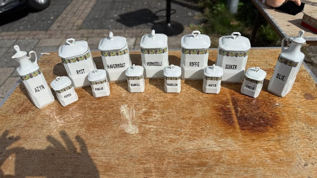 Vintage porseleinen voorraadpotten set  – 13-delig, Antiek en Kunst, Ophalen of Verzenden