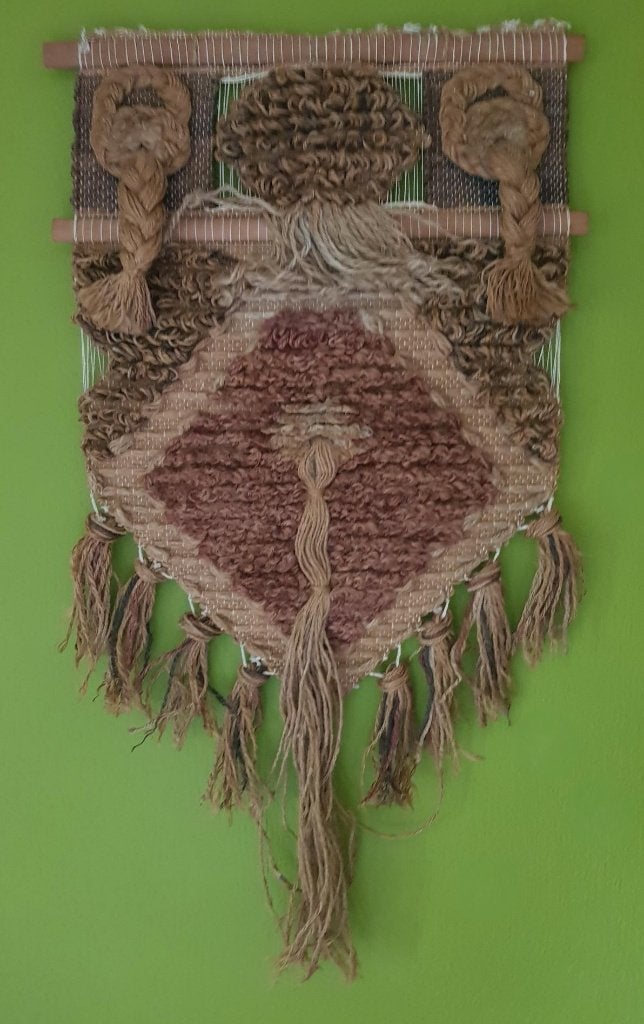 retro vintage macrame touw wandkleed wandhanger jaren 70, 85 cm, Vintage, Wandkleed, Ophalen of Verzenden