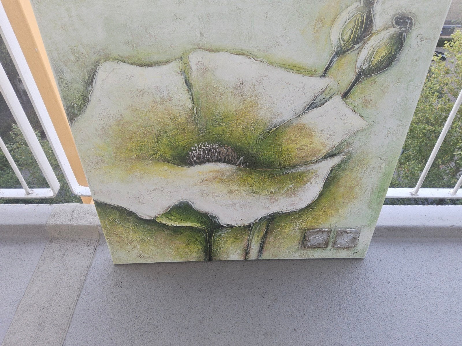 Modern schilderij bloem 80x80 cm, Ophalen, Acrylverf, Bloemen, Op houten frame