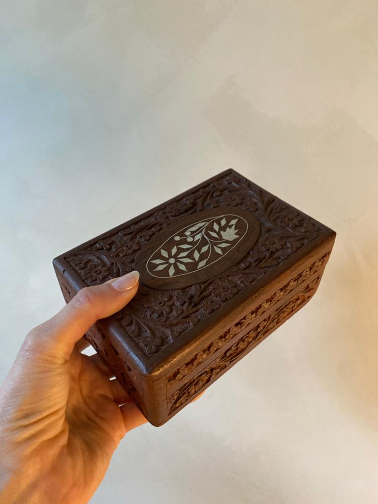 Mooi vintage houten sieradenkistje met inlegwerk, Ophalen of Verzenden