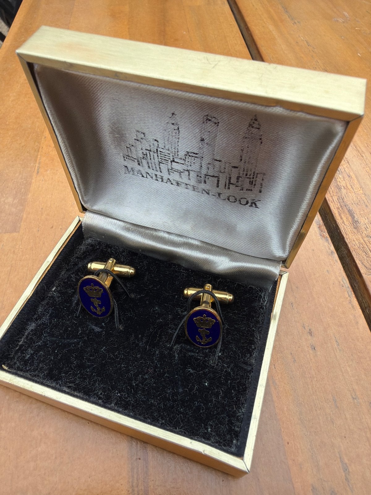 Vintage Manhattan-Look Manchetknopen - Goudkleurig & Blauw, Ophalen, Zo goed als nieuw, Overige materialen