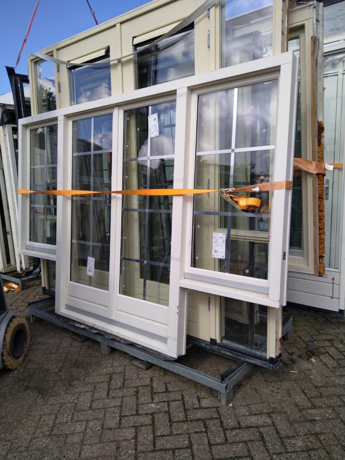hardhout kozijn met dubbele balkon deuren en zijlichten, 120 cm of meer, Nieuw, Ophalen of Verzenden, Buitendeur