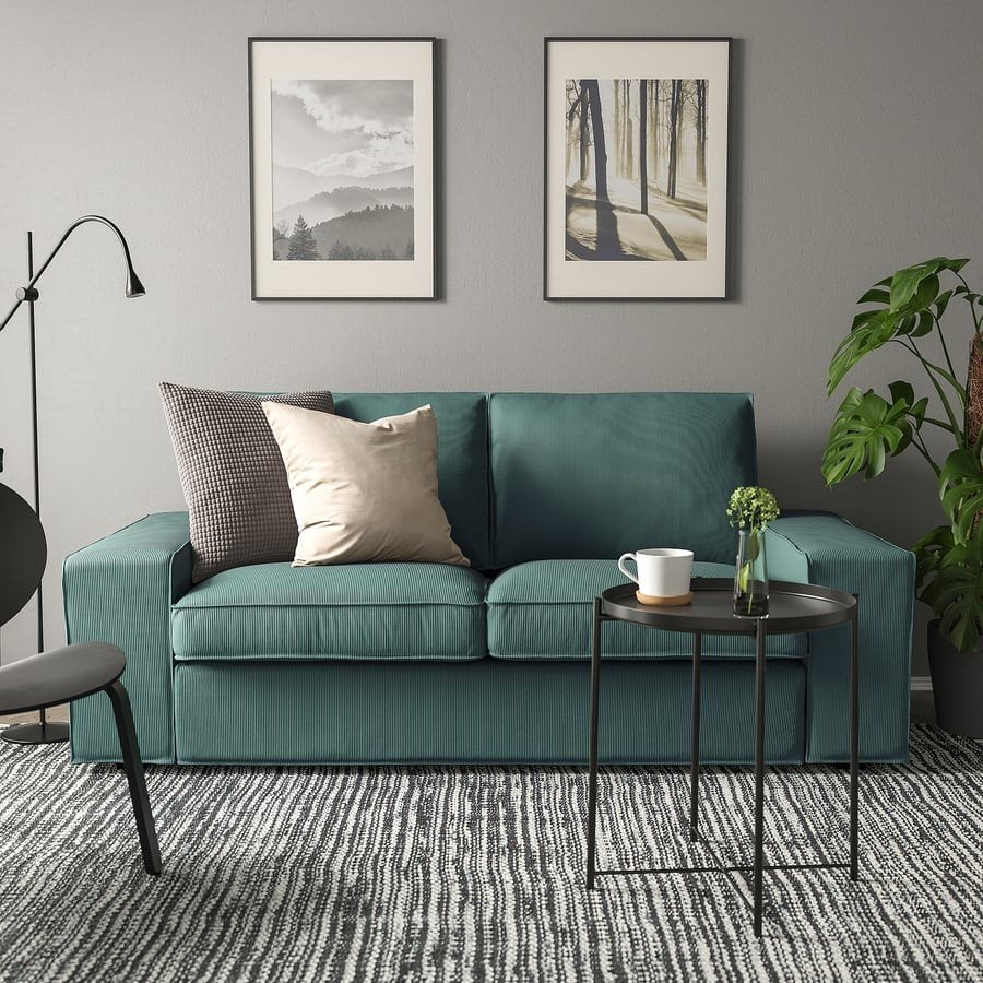 Nieuwe IKEA KIVIK 2-persoonsbank - Groen ribfluweel, Ophalen, 150 tot 200 cm, 75 tot 100 cm, Rechte bank