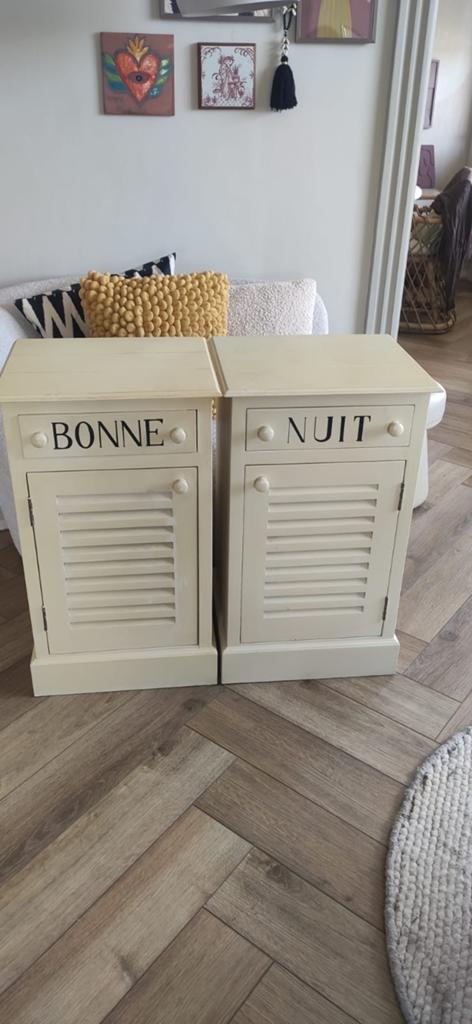 2 Franse Brocante Nachtkastjes - Rivièra Maison Stijl, Ophalen, Gebruikt, Minder dan 45 cm, 70 cm of meer