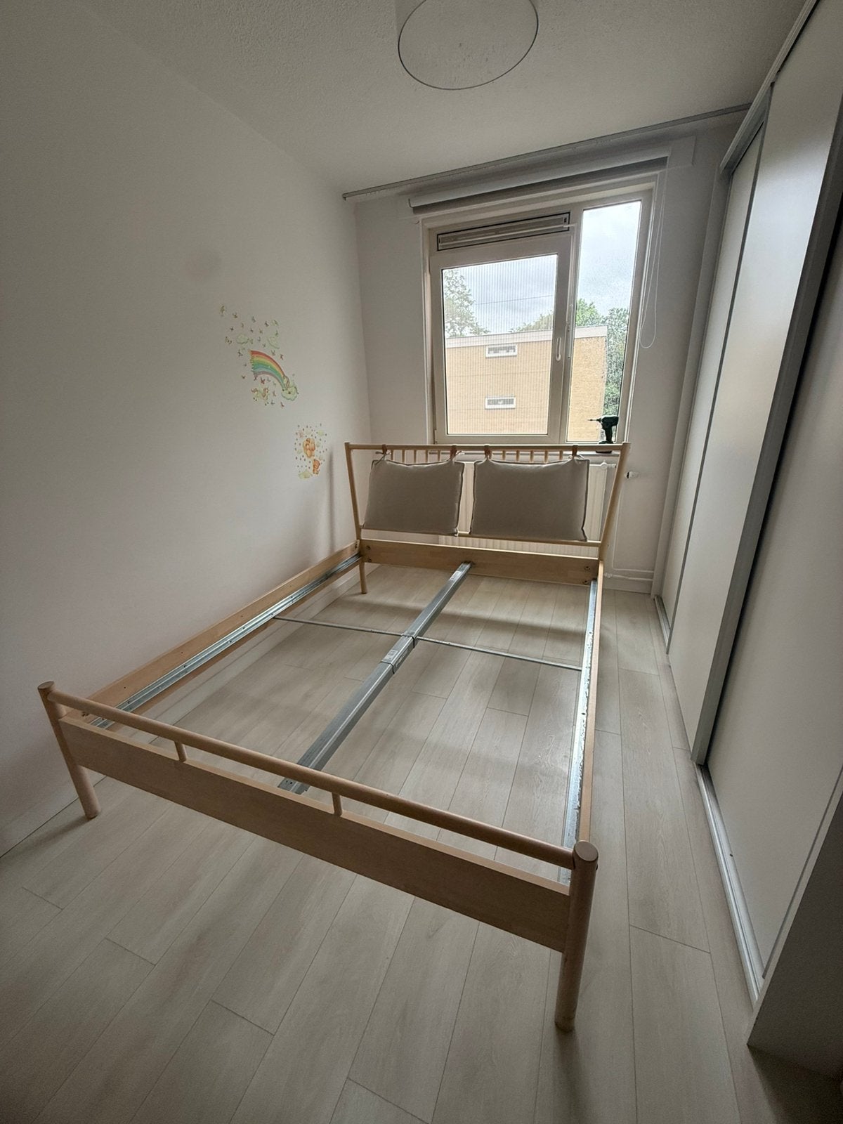 İkea houtenbed, Ophalen, Tweepersoons, Zo goed als nieuw, 160 cm