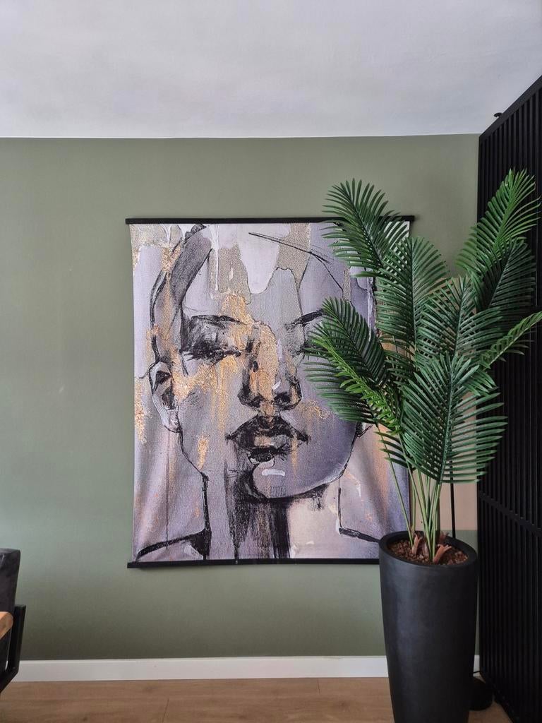 Prachtig wandkleed 170x140 cm - Zwart/Grijs/Goud/Beige, Ophalen of Verzenden