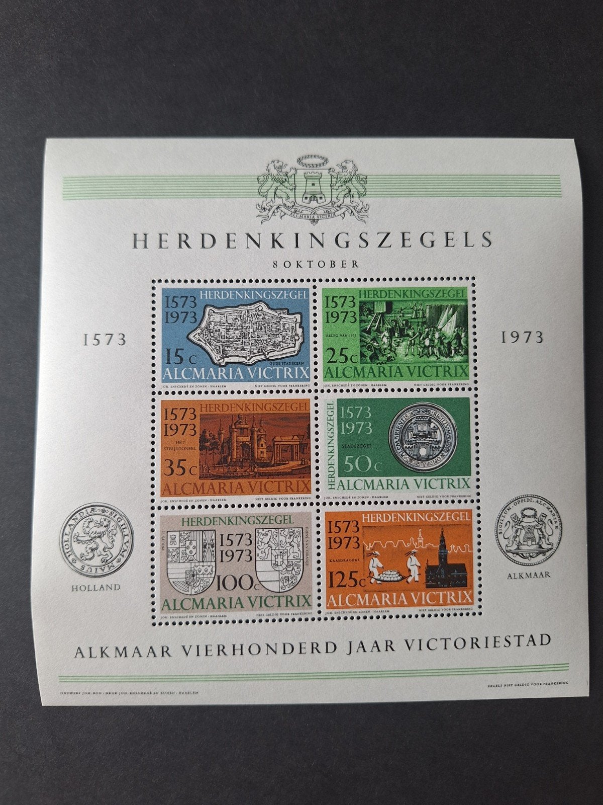 Herdenkingszegels Alkmaar Victoriestad 1573-1973, Postzegels en Munten, Postzegels | Nederland, Ophalen of Verzenden, Na 1940