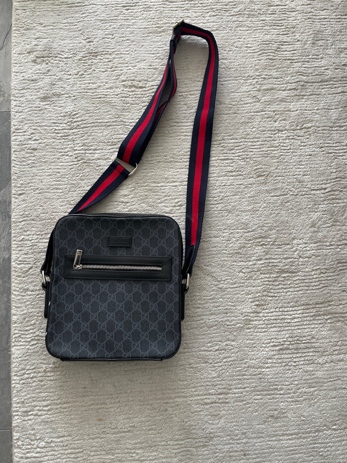 Gucci GG Supreme Messenger Tas Zwart/Grijs, Ophalen of Verzenden, Gebruikt, Zwart, Overige merken