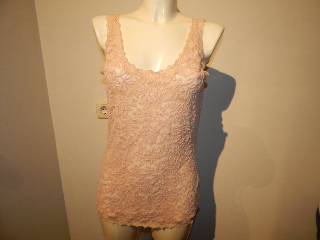 Rosemunde poeder roze top stretch stof kant look Nieuw L