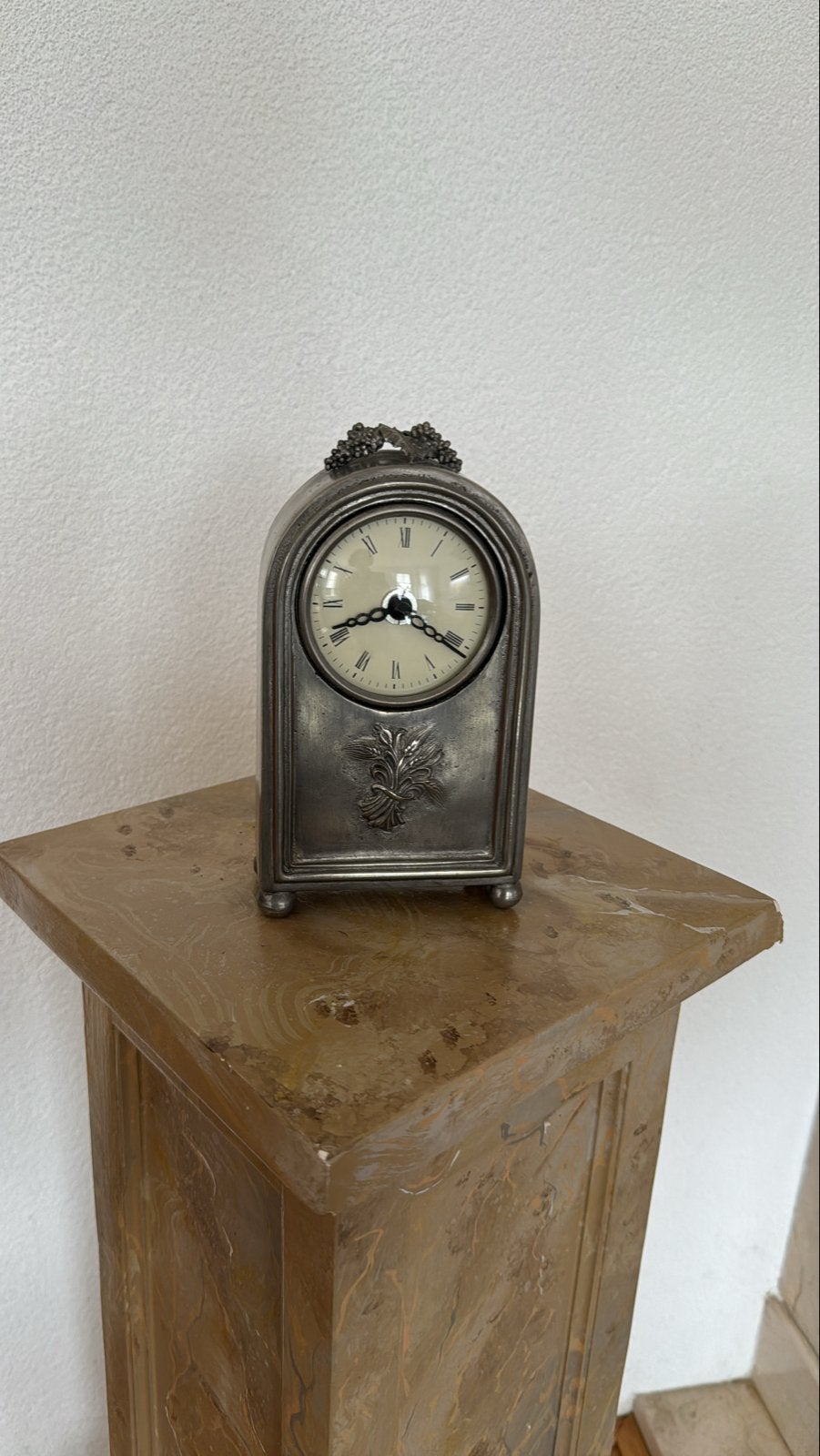 Antieke tinnen Tafelklok - Junghans Quartz Uurwerk, Antiek en Kunst, Ophalen