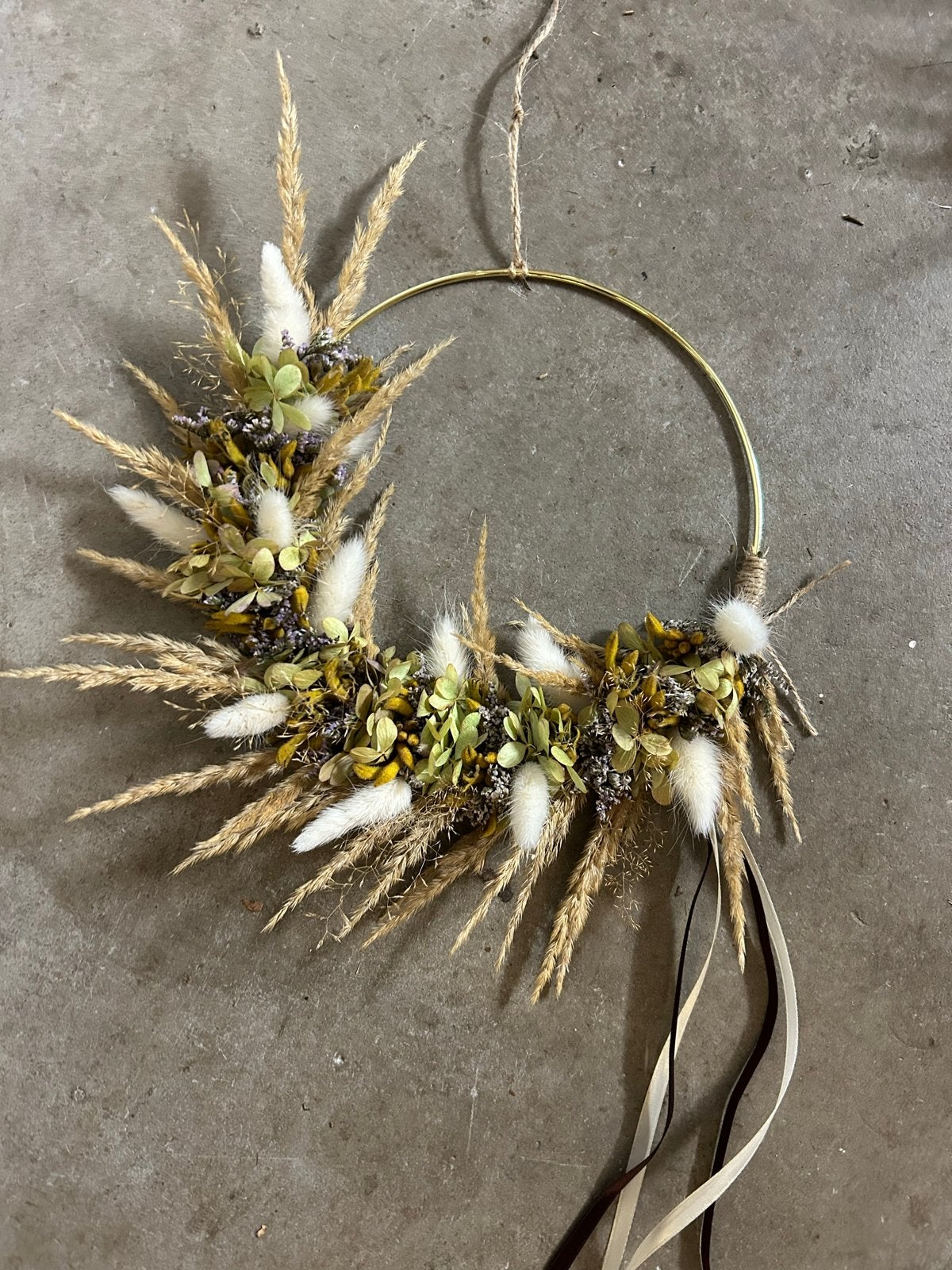Droogbloemkrans op metalen ring - 20 cm doorsnee, Ophalen, Metaal, Meerkleurig, Botanisch