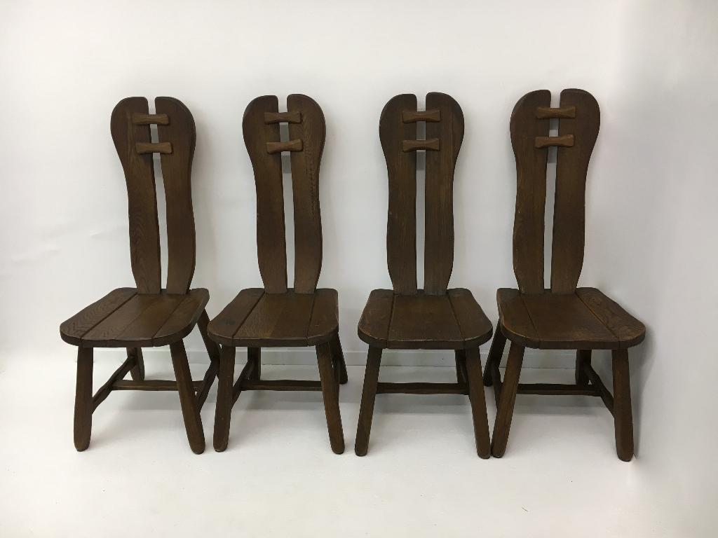 set van 4 stoelen brutalist de puydt belgisch design, Gebruikt, Stoel, Stoel, Ophalen of Verzenden