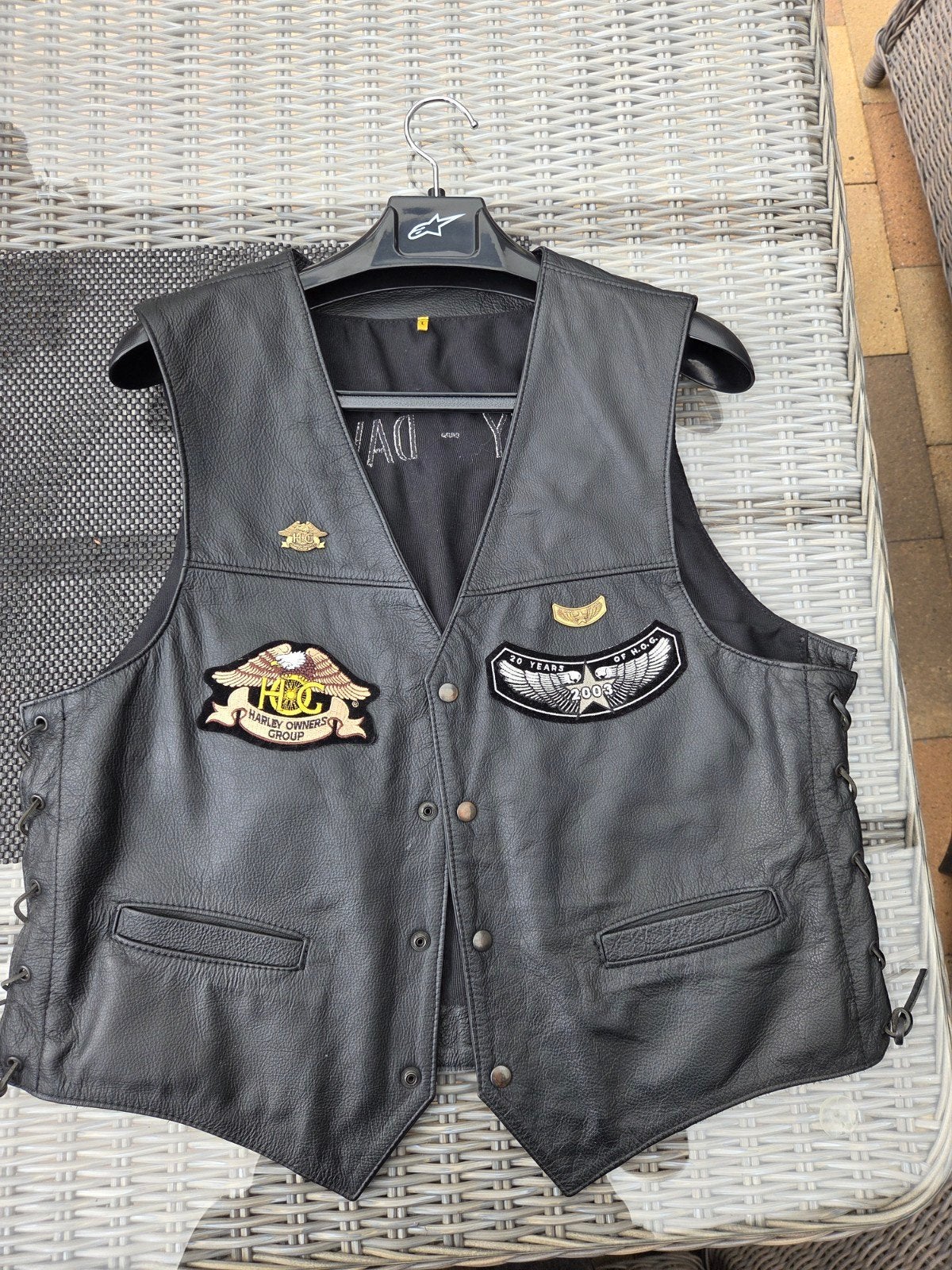 Harley-Davidson Leren Vest met Patches - Maat L, Ophalen of Verzenden, Gedragen, Harley-Davidson