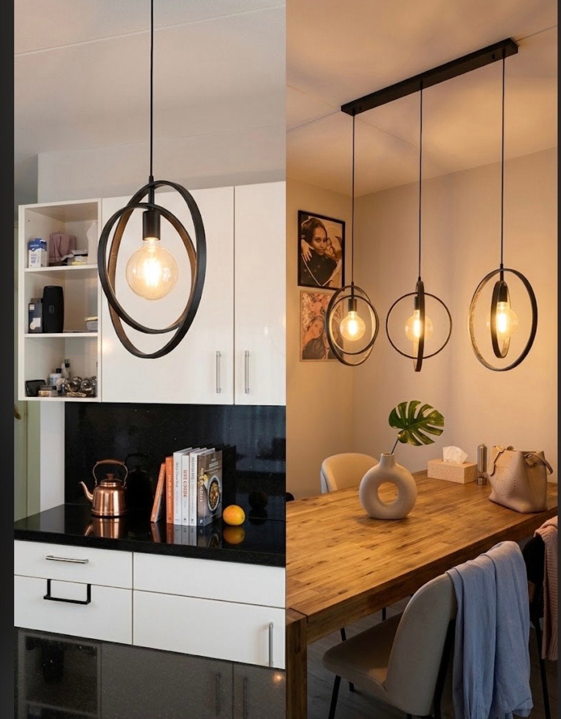 Moderne Zwarte Hanglamp met Open Ring Design, Ophalen, Zo goed als nieuw, Metaal, E27 (groot)