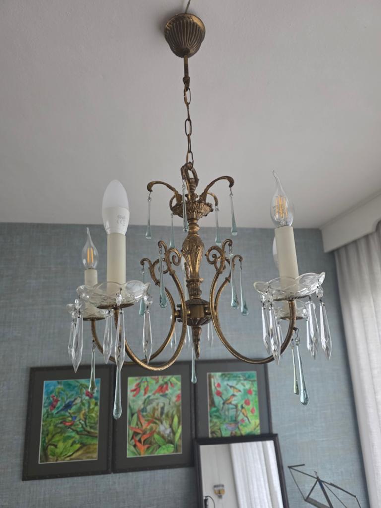 Elegante kroonluchter met glazen pegels, Ophalen, Gebruikt, Glas, Klassiek, Elegant