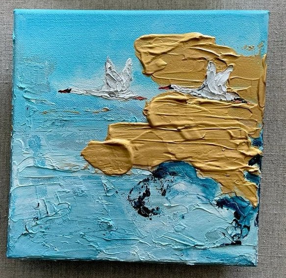 Twee zwanen ~ zwaan ~ kleintje kunst schilderij ~ atelier, Ophalen of Verzenden, Zo goed als nieuw, Minder dan 50 cm, Schilderij