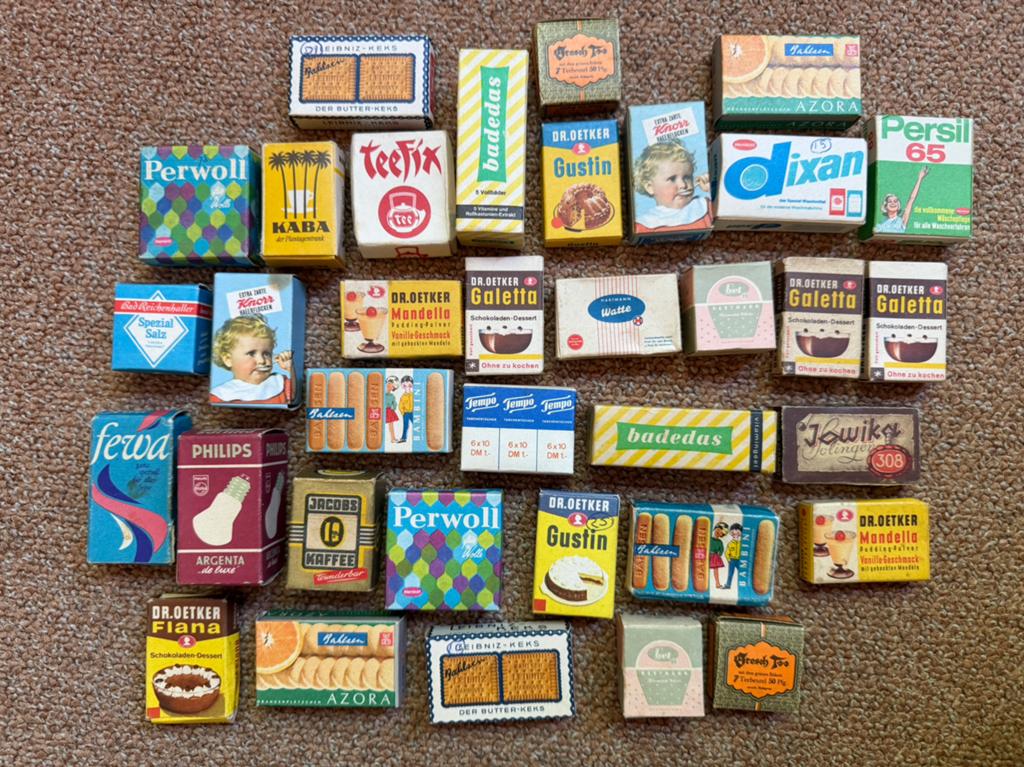 35 vintage mini boodschappen winkeltje jaren 50/60, Ophalen of Verzenden, Gebruikt