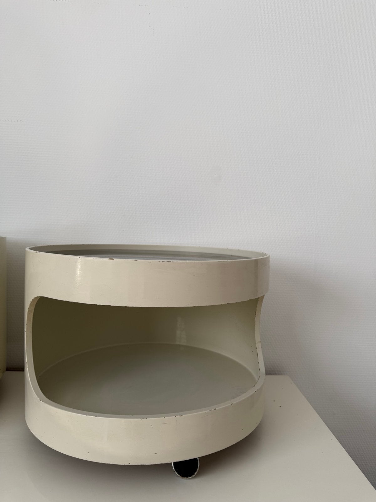 Vintage space age Opal Möbel Luna bijzettafel, wit, rond, Ophalen, Minder dan 55 cm, Gebruikt, Rond