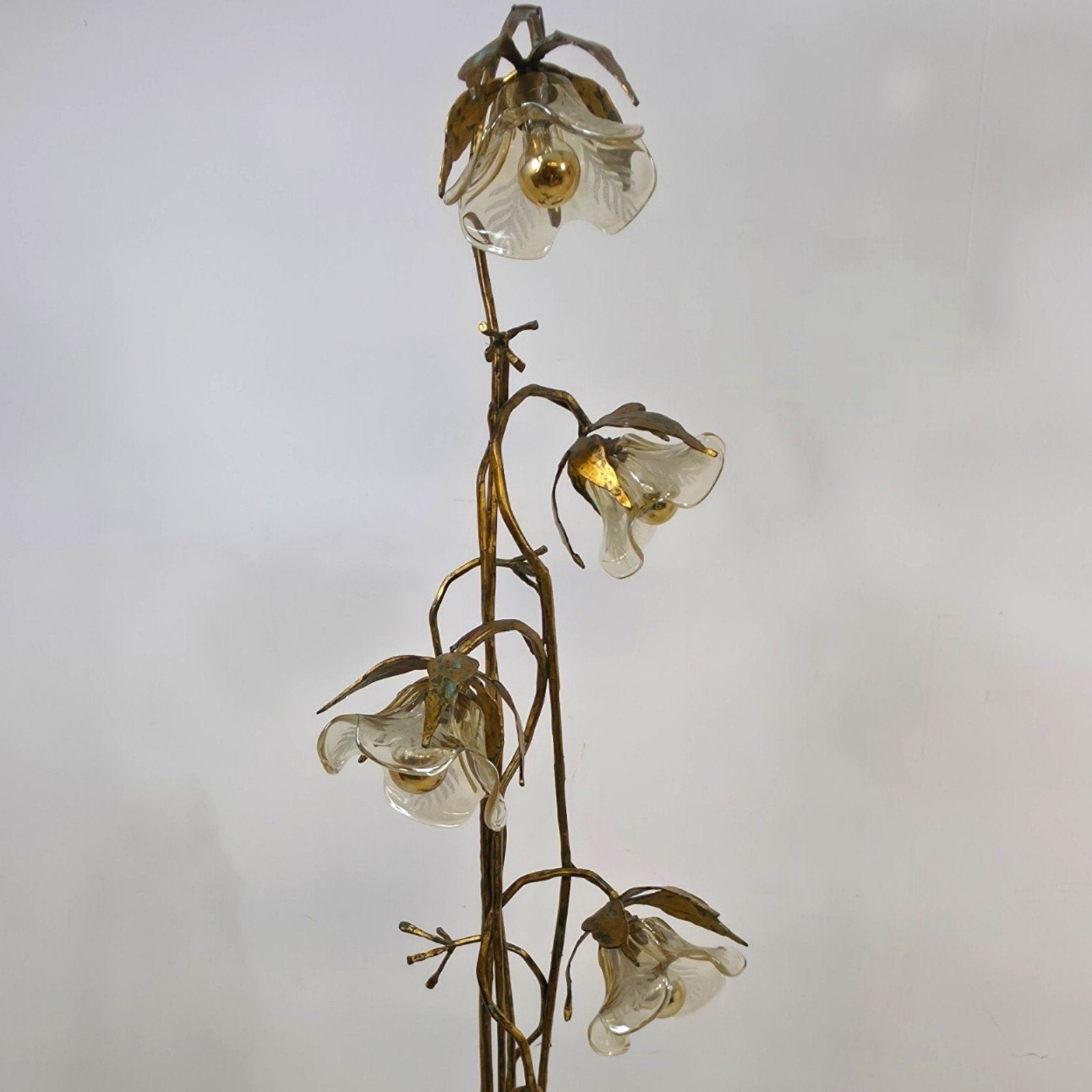 Xl smeedijzer floral vloerlamp Poliarte Italiaans design 70s, Huis en Inrichting, Lampen | Vloerlampen, Ophalen, Glas