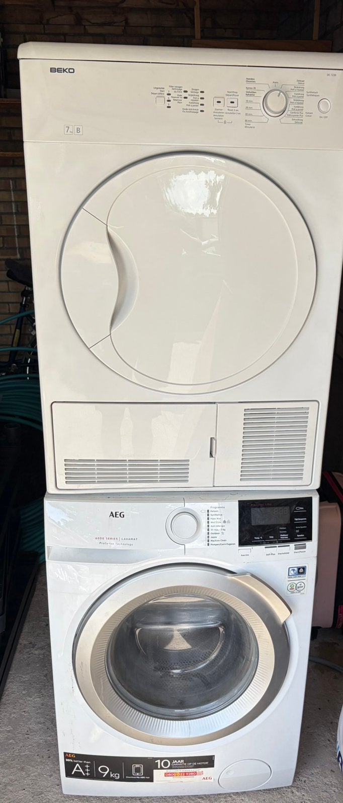 AEG 6000 Lavamat ProSense wasmachine en Beko droger, 6 tot 8 kg, Ophalen, Zo goed als nieuw, 85 tot 90 cm