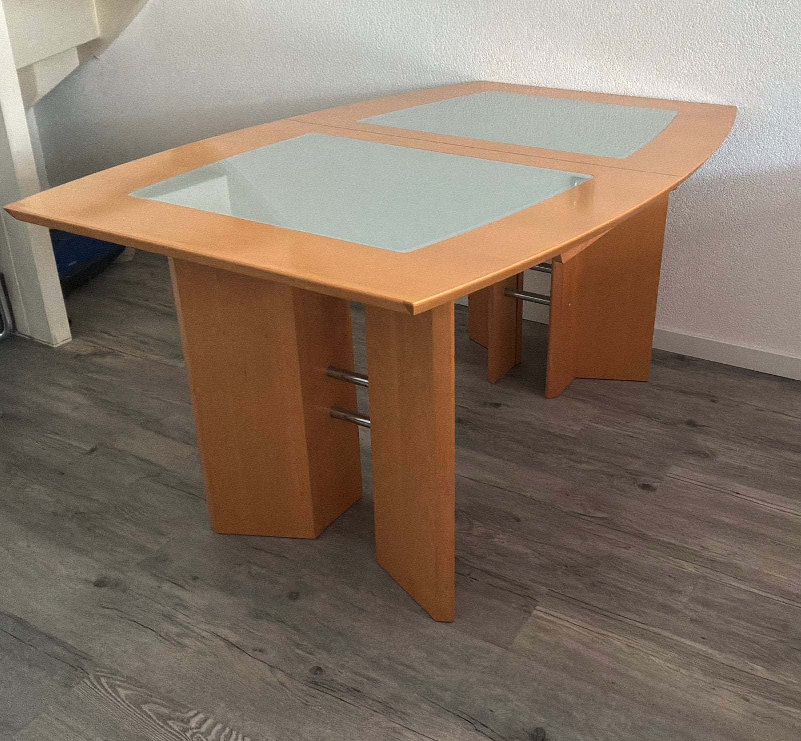 Uitschuifbare eettafel met 2 glazen platen 160 x 100 cm, Ophalen, Gebruikt, 50 tot 100 cm, Vijf personen of meer