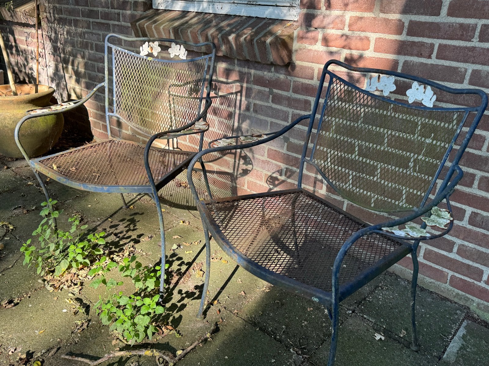 Vintage gietijzeren tuinstoelen (2 stuks), Tuin en Terras, Ophalen, Gebruikt, Metaal