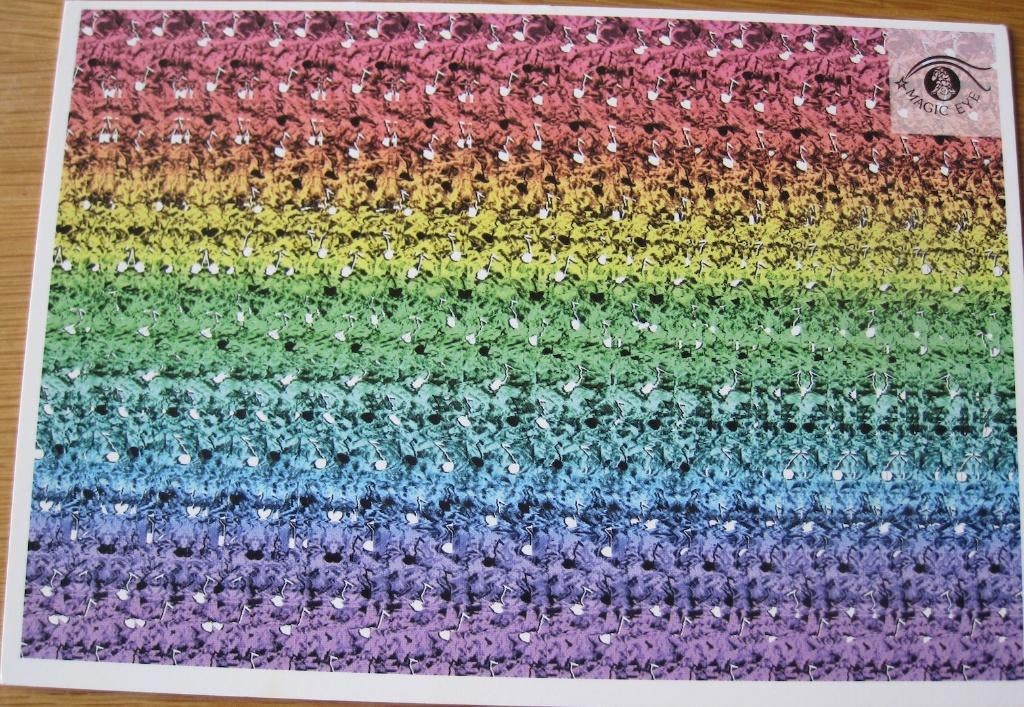 Twee magic eye kaarten - verborgen beeld - embleem voorkant, Verzenden, 1980 tot heden, Ongelopen, Overige thema's