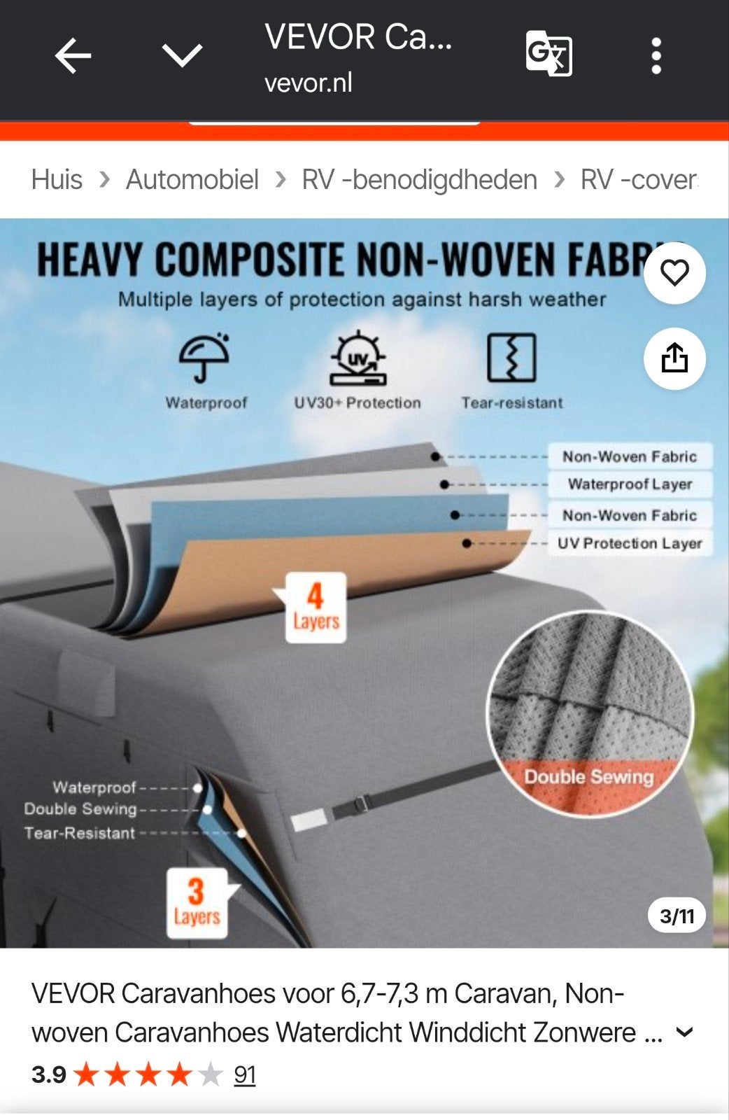 VEVOR Caravanhoes 6,7-7,3m - Waterdicht & Winddicht, Ophalen, Nieuw