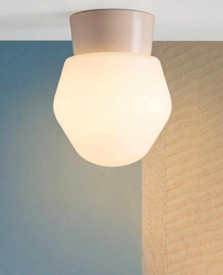 Vintage, jaren 50 / 60 plafondlampje, wit, mat opaline glas, Gebruikt, Vintage, Glas, Wit