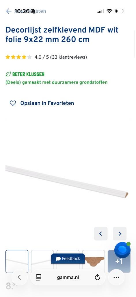 Decorlijst zelfklevend MDF wit folie 9x22 mm 260 cm, Ophalen, Nieuw, Mdf, 250 cm of meer
